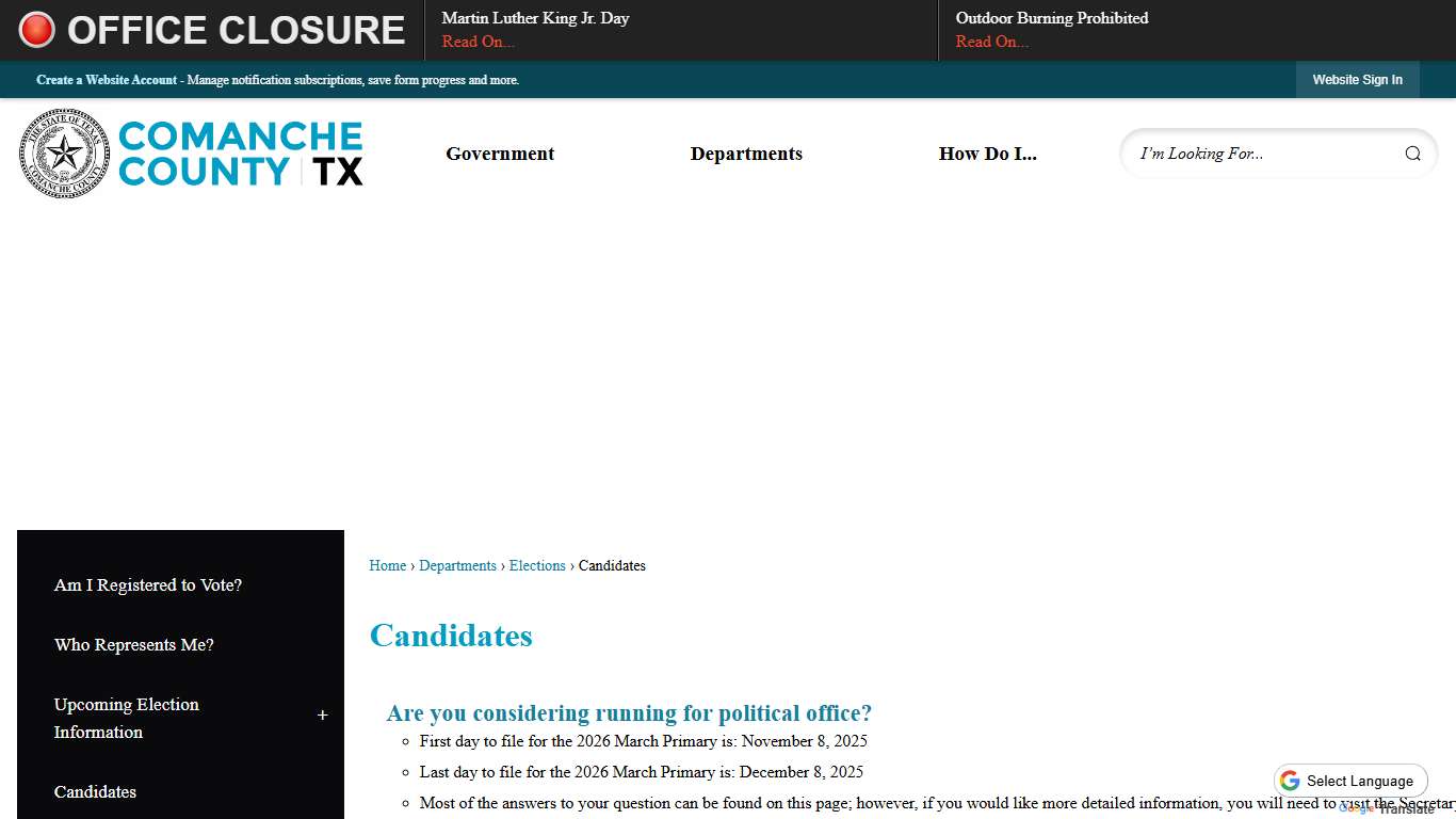 Candidates | Comanche County, TX